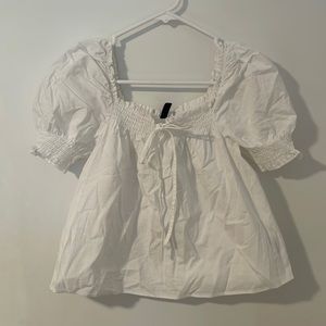 Cropped Puff Sleeve Linen Top